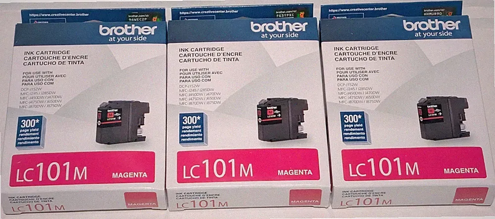 3 Brother Genuine Magenta Ink Cartridges LC101M Set Of 3 Exp. 4/25