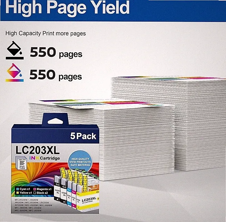 5pk LC-203 LC203 XL Ink Combo For MFC-J460dw MFC-J480dw MFC-J485dw LC201