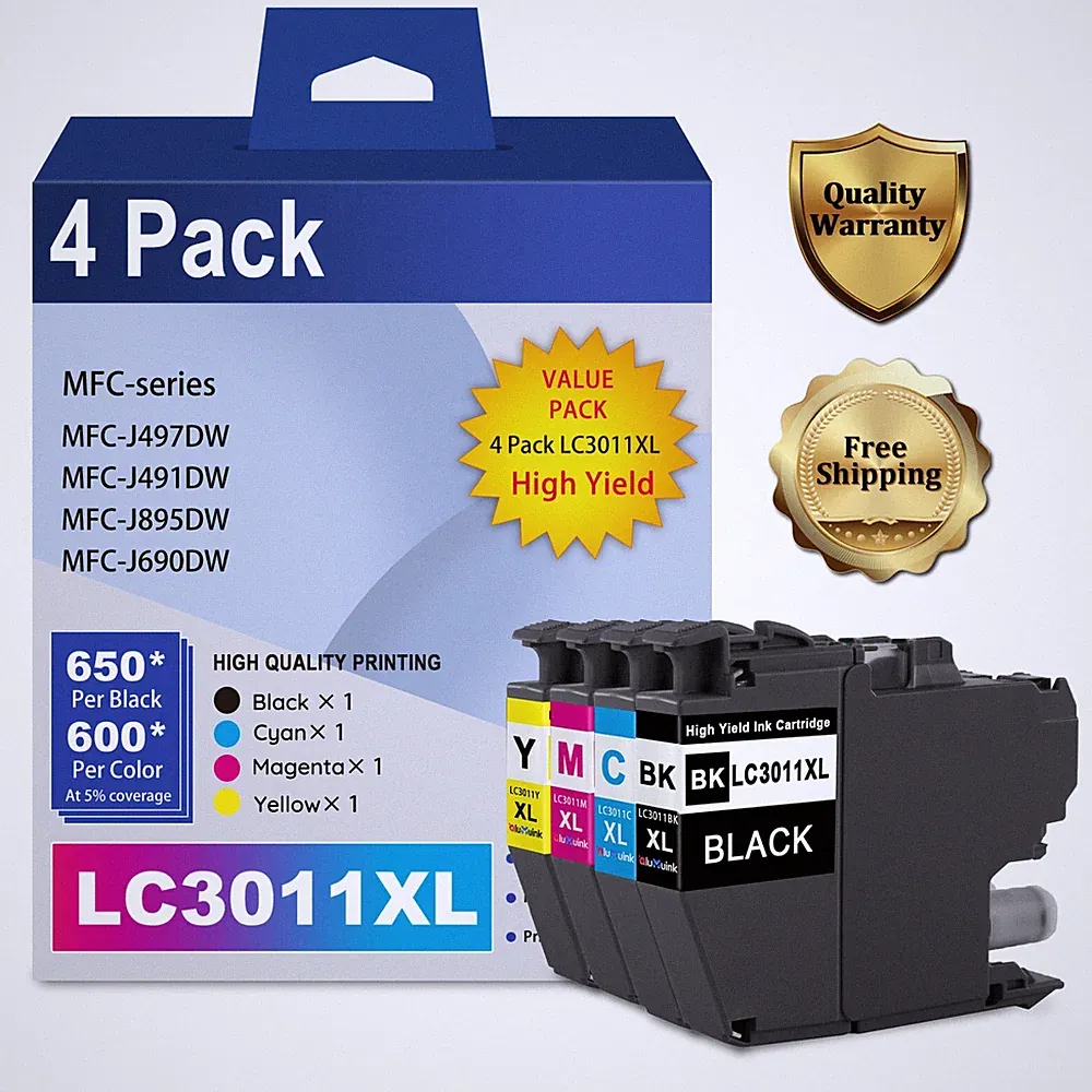 High Yield LC3011XL Ink 4PK for Brother MFC-J497DW J491DW J895DW J690DW