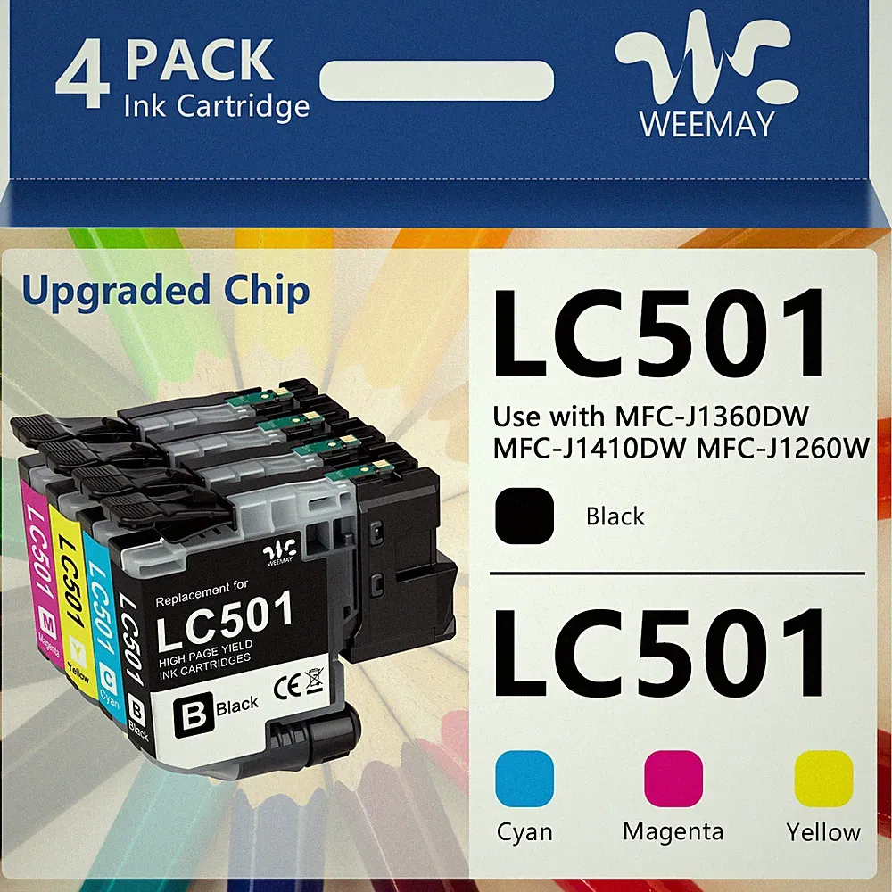 Ink Cartridges LC501 4 Pack Compatible For Brother MFc-J1260W/J1360DW/J1410DW