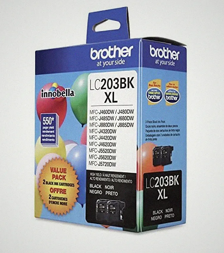 LC203BK Brother Printer Ink Cartridge OEM 2PK Black Open Box *READ*
