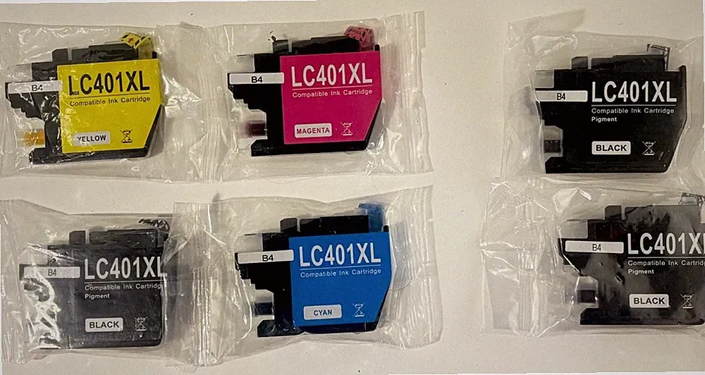 LC401XL Ink Cartridges Combo 6 Pack Compatible For Brother LC401 (2 Ext. Black)