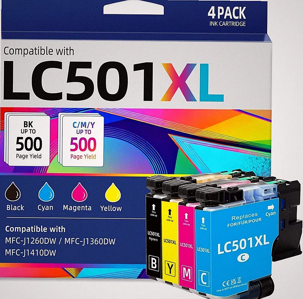 LC501 LC501XL Ink Cartridges for Brother Printer Compatible for MFC-J1360DW