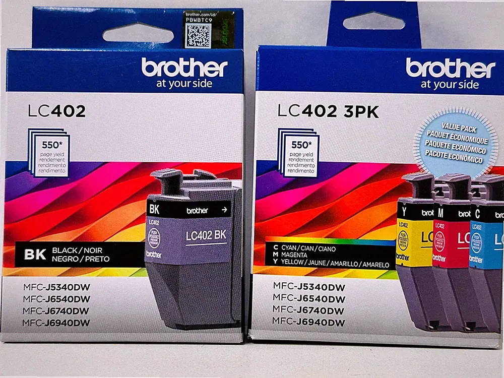 New Genuine Brother LC402 Black Cyan Magenta Yellow 4PK Ink Cartridges Bag