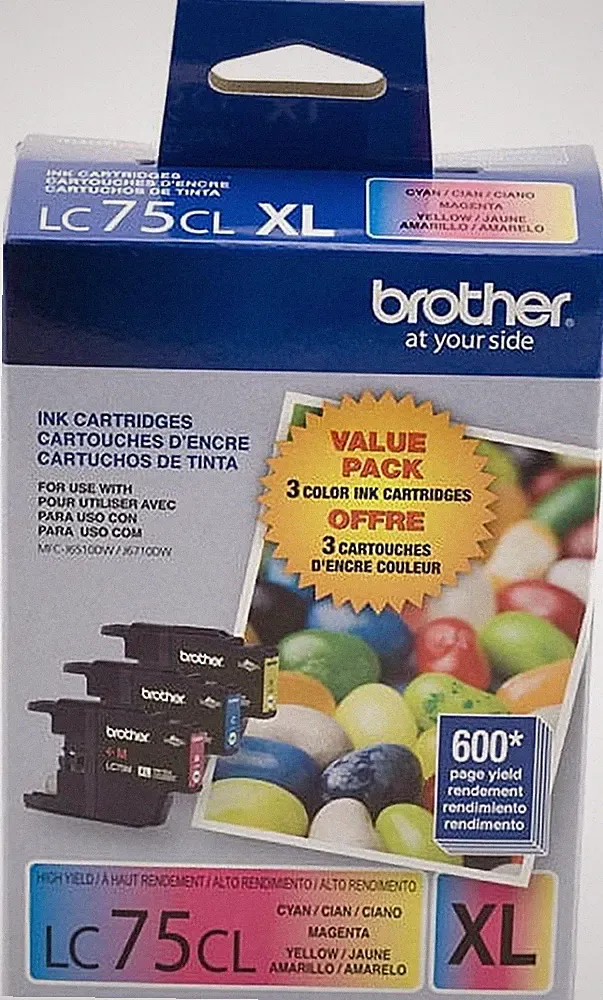 New Genuine Brother LC75XL Cyan Magenta Yellow 3PK Ink Cartridges
