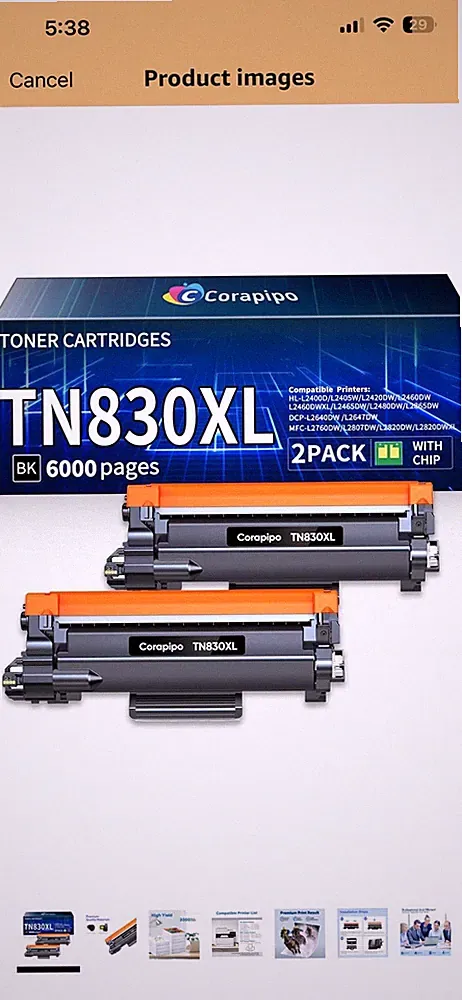 TN830XL Black Printer Ink Cartridge, 2 Pack